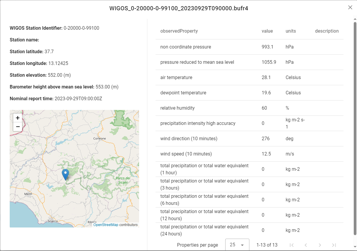 Image showing CSV to BUFR inspect output