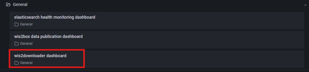 grafana dashboard options, select wis2downloader