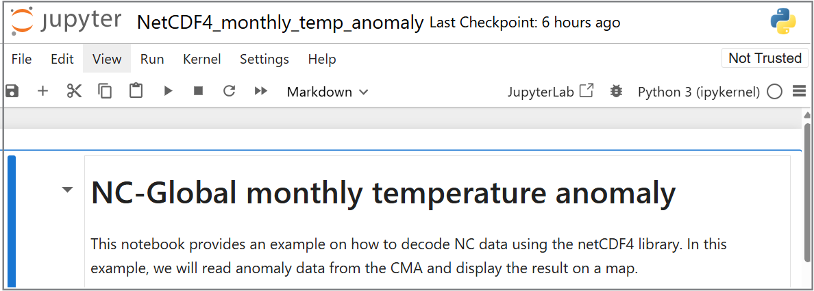 Jupyter notebook monthly temperature anomalies