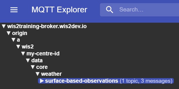 Image showing MQTT explorer after uploading AWS