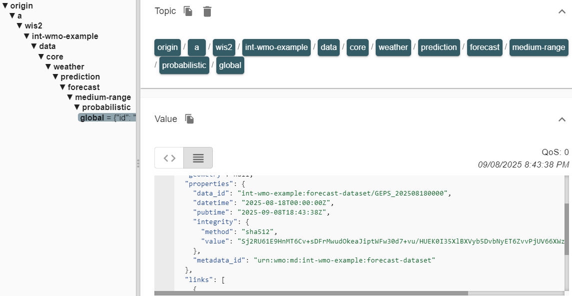 mqtt explorer: message notification geps data