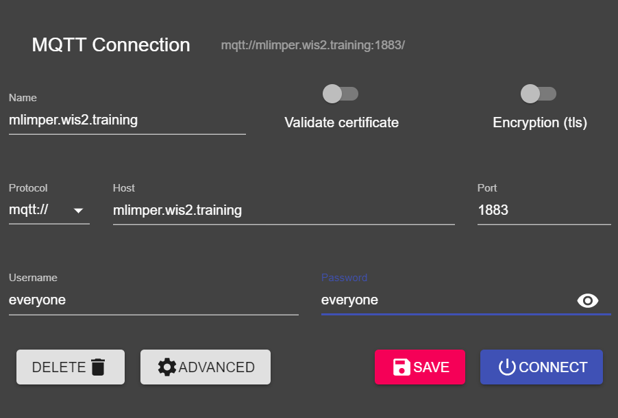 MQTT Explorer: Connect to broker