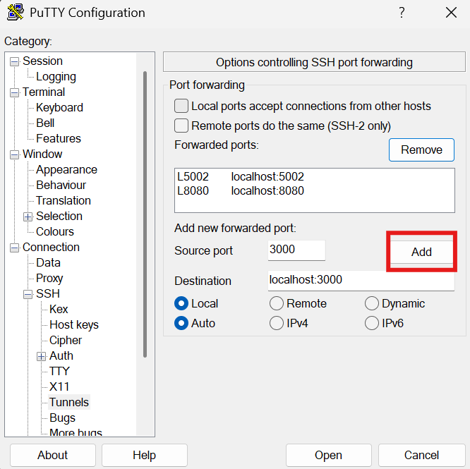 adding tunnels in putty