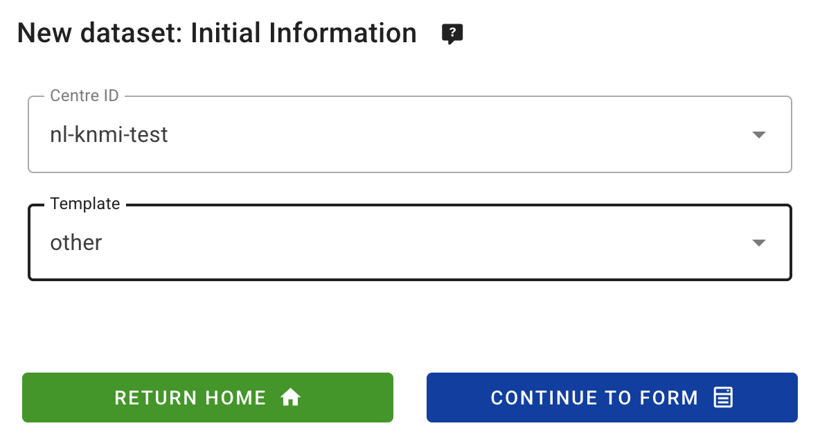 Create New Dataset Form: Initial information