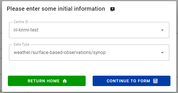 Create New Dataset Form: Initial information