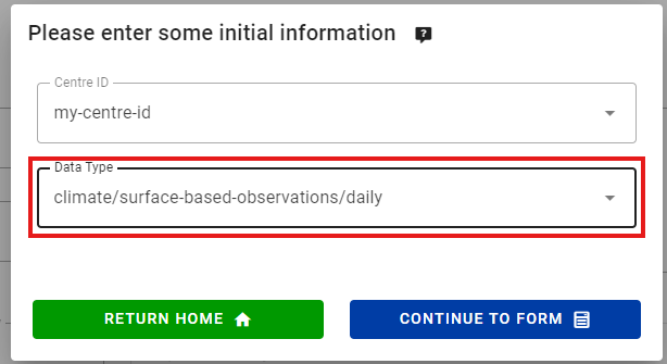 Create a new dataset in the wis2box-webapp for DAYCLI